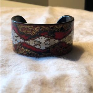 Unique Cuff! Red & Gold Details w/ Ivory Inlays